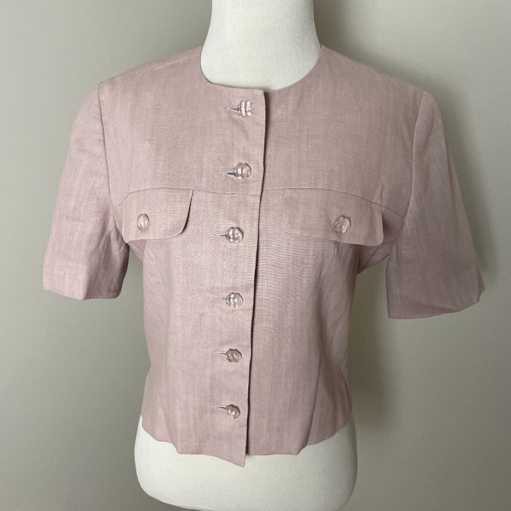 Barami Women’s Light Pink Vintage Cropped Linen-Blend Jacket